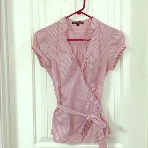 light pink striped top that ties